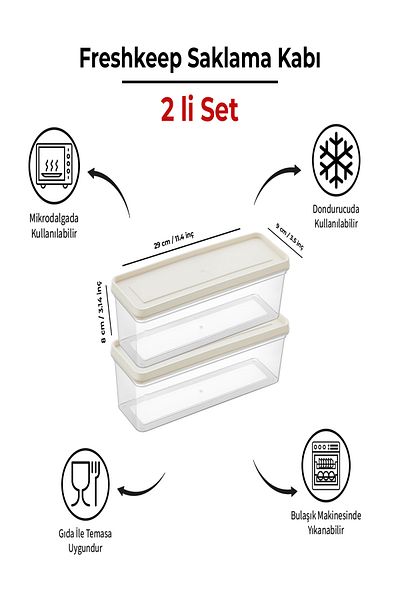 bizimevde 2-Piece Storage Container 1.3 Liter Deep Freezer Microwave Compatible