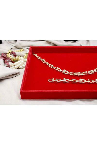 Brand. Chunky Gold Chain Jewelry Set – Necklace & Bracelet, Modern Textured Links, Statement Design