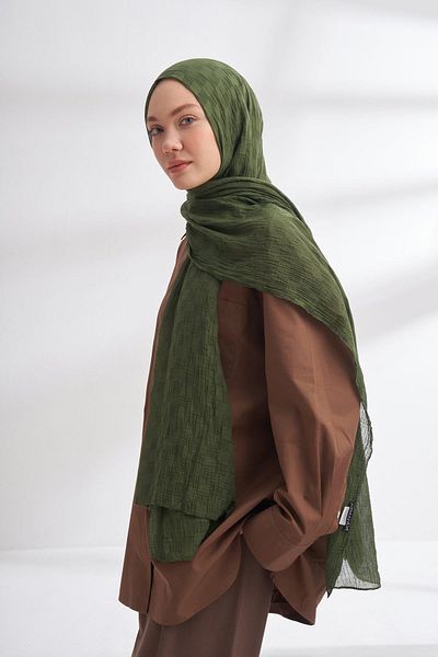 ARMANDA Muslin Checkerboard Pattern Shawl - Pine Green