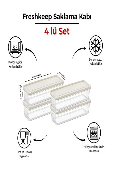 bizimevde 4-Piece Storage Container 1.3 Liter Deep Freezer Microwave Compatible