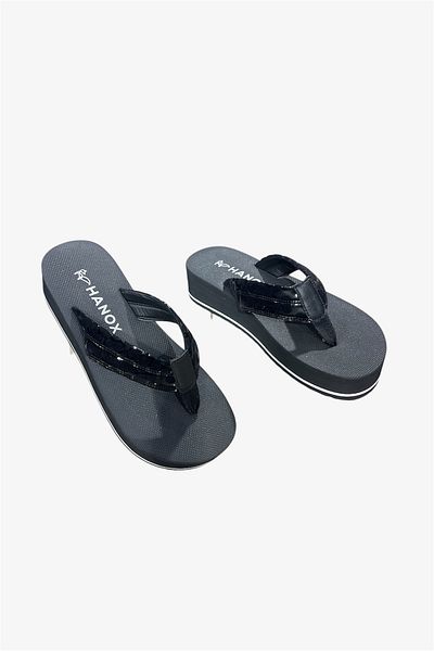 HANOX Axel Leopard Black Wedge Heel Women's Flip Flops Beach Slippers Flip Flops (4.0) cm
