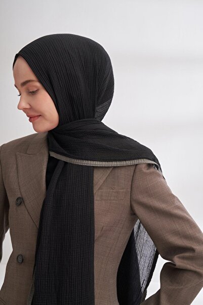 ARMANDA Muslin Piping Shawl - Black