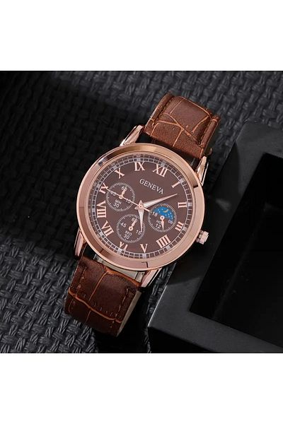 Feron accessories Gold Case Men's Wristwatch – Analog Watch with Leather Band Tm-521