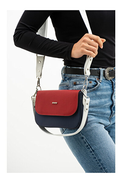 Just Polo Women's Navy Blue Red Lacost Fabric Hand and Shoulder Bag