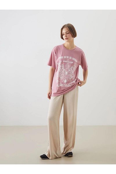 LC Waikiki Tricou oversize pentru femei Xside Crew Neck imprimat (S5)