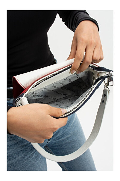 Just Polo Women's Navy Blue Red Lacost Fabric Hand and Shoulder Bag