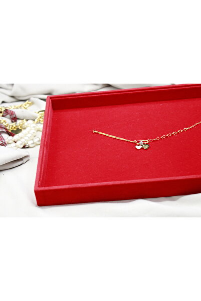 Brand. Brățară placată cu aur cu pandantive în formă de inimă – Lanț delicat cu pandantive gemene în formă de inimă