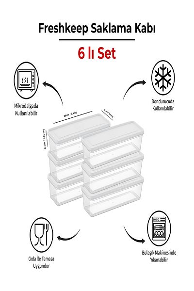 bizimevde 6-Piece Storage Container 1.3 Liter Deep Freezer Microwave Compatible