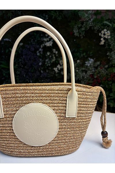 MaVaux Paris Wicker Leather Λεπτομερής τσάντα παραλίας με επένδυση