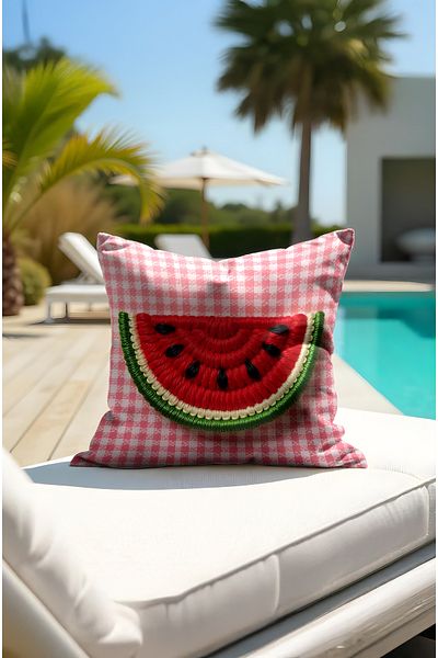 CANİLA Fruit Patterned Embroidery Displayed Summer Kirlent Cover. Hair-Free Durable Double-Sided Killet Case