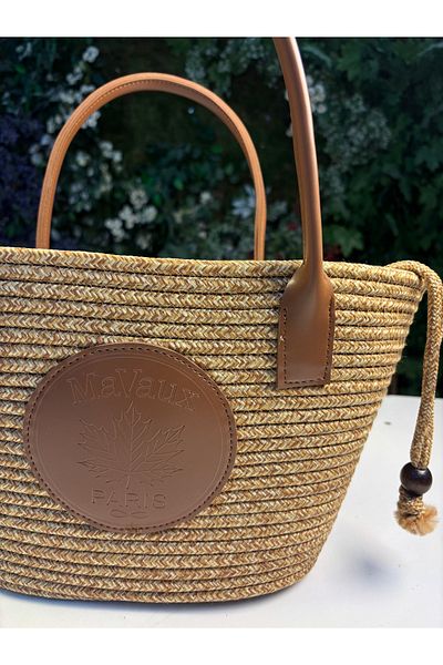 MaVaux Paris Wicker Leather Λεπτομερής τσάντα παραλίας με επένδυση