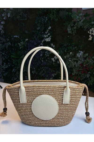 MaVaux Paris Wicker Leather Λεπτομερής τσάντα παραλίας με επένδυση