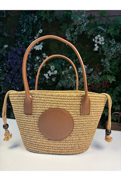 MaVaux Paris Wicker Leather Λεπτομερής τσάντα παραλίας με επένδυση