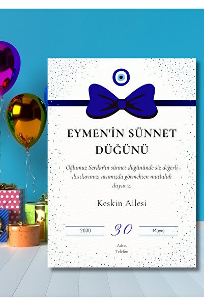 Kozalak Tasarım Sünnet Düğünü Temalı Özel Gün Davetiyesi 12 Adet Kişiselleştirilebilir