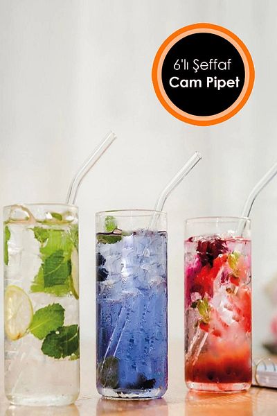 Bundera Transparent 6-Piece Glass Curved Straws | Glass Pipette