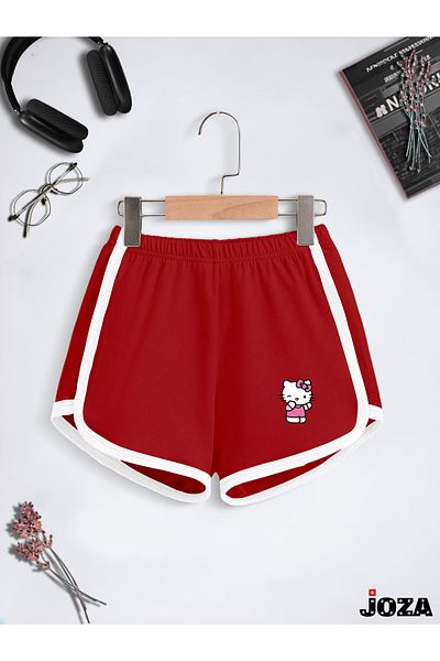 Jobia Outdoors Women's Slim Fit Colorful Hello Kitty Printed Single-Piped Combed Cotton Mini Shorts (Slim Fit)