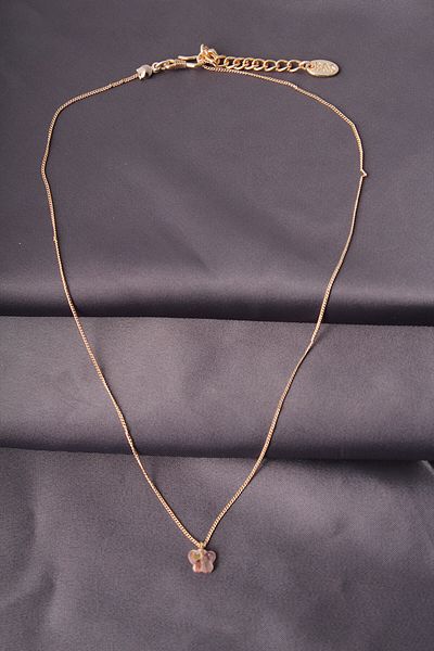 BESKAR Gold Color Metal Zircon Stone Pink Minimal Butterfly Detailed Women's Necklace
