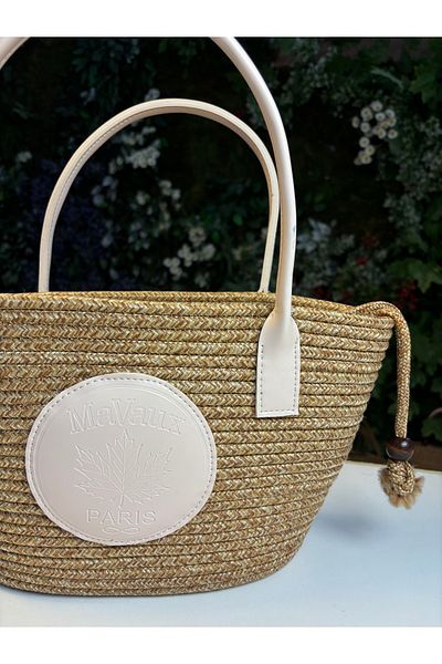 MaVaux Paris Wicker Leather Λεπτομερής τσάντα παραλίας με επένδυση