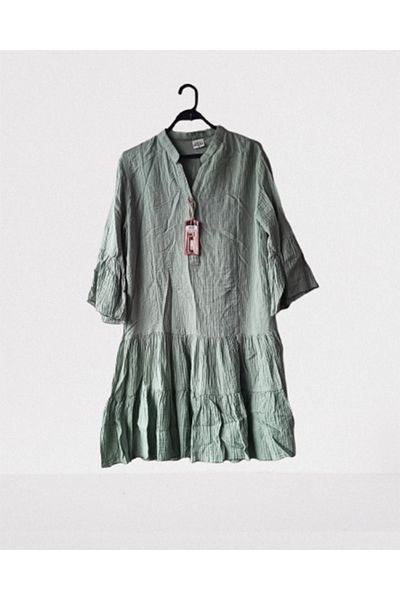 Namaste Vintage Mint Green V-Neck Three Quarter Sleeve Muslin Dress (100% Cotton)