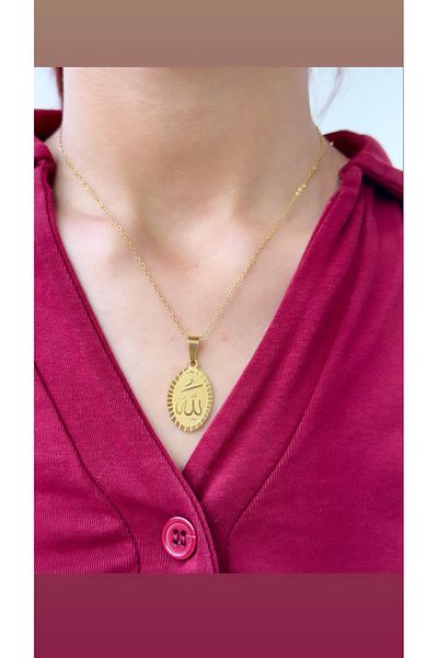 İNN JEWELLERY قلادة من الفولاذ لا تفقد بريقها مع شكل كتابة الله (ضمان المورد لمدة عامين)