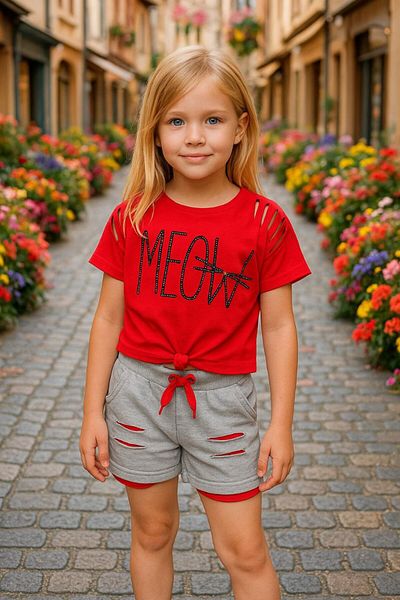 ABİYEKİDS Tied Detailed Girls Shorts Set Aby224