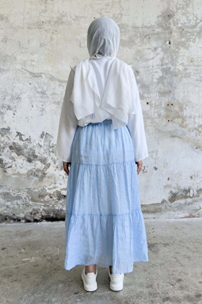 Hatun Atila Μακριά φούστα με ελαστική επένδυση στη μέση 5213 - Baby Blue