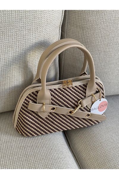 BAGLOVİS Long Strap Fabric Women's Shoulder Bag with Hook Detail on the Front En28 Boy14