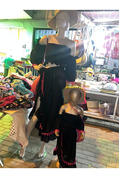 NA ADDESIGN Mother Daughter Pareo Set, Black Beach Set (Should Be Added Separately to the Cart, the Price Is Separate)