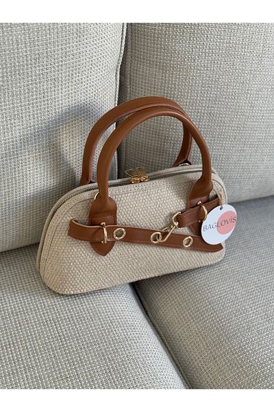 BAGLOVİS Long Strap Fabric Women's Shoulder Bag with Hook Detail on the Front En28 Boy14
