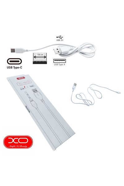 Xo Data and power cable, XO-NB103 86275, 2.1A, USB to USB Type C male connector, length 100 cm, white