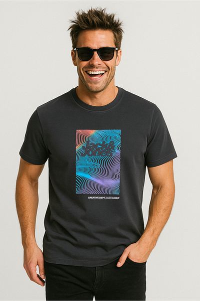 Jack & Jones Ανδρικό μπλουζάκι J&J με τυπωμένο λογότυπο Asphalt