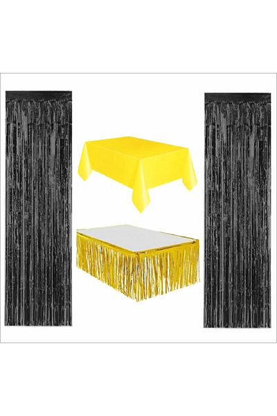 ZENVİVA 4 Pieces Yellow Table Cloth, Gold Table Skirt, 2 Pieces Black Backgrounds