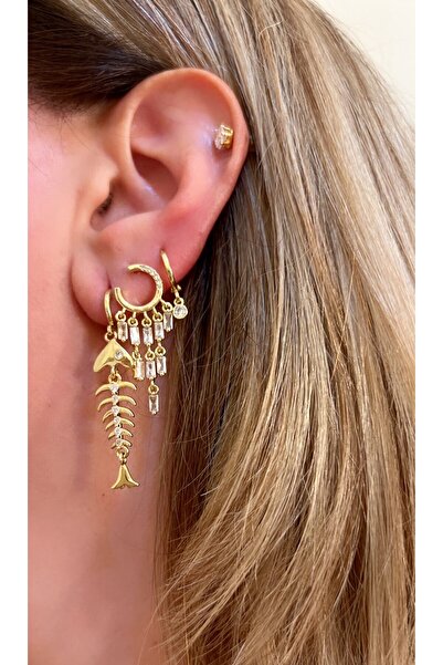 Store Diva Charm Aqua Üçlü Balıklı Küpe Seti Gold