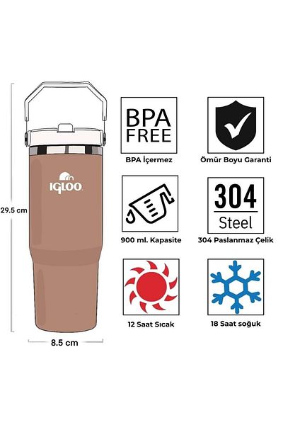 IGLOO Powder Thermos 900ml Flask Brown-White