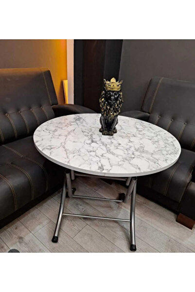 İLİNA 80 Cm Mermer Desenli Yuvarlak Katlanır Masa Ders Çalışma Ve Yemek Masası