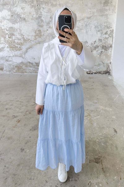 Hatun Atila Fusta lungă cu talie elastică și căptușită în straturi 5213 - Albastru bebeluș