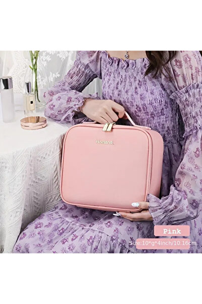 CEDAN حقيبة مكياج مع مرآة بإضاءة LED، حقيبة مكياج للسفر مع مرآة باللون الوردي