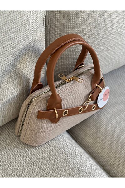 BAGLOVİS Long Strap Fabric Women's Shoulder Bag with Hook Detail on the Front En28 Boy14