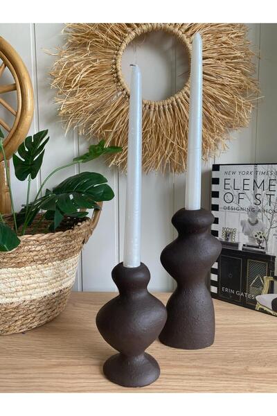 Porselian Modern Dalgalı Tasarım Şamdan 2’li Set