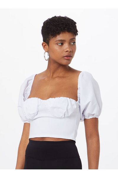 FEMME LUXE - White crop top with puffed shoulders