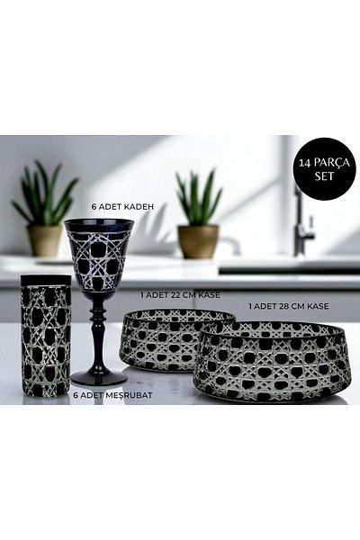 Akden Kristal Crystal Cutting Decor Rameli Hand Made Bowl&Cup Tableware Presentation Set