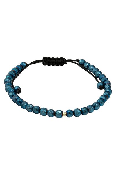 OEM Bracelet with 585 Gold balls and natural semi-precious stones - Blue Hematite