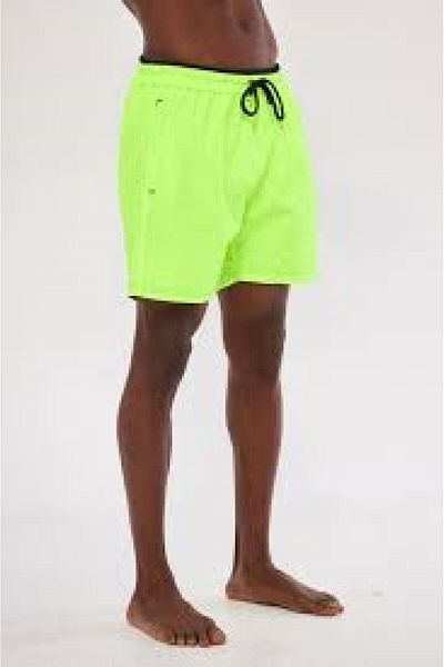 yenteks Neon Green Basic Standard μήκους Slim Fit Σορτς με ελαστική μέση με εσωτερικό δίχτυ