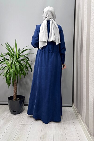 MISS DALIDA Yakası Fermuarlı Beli Büzgülü Cupro Elbise İndigo T25Y-4011