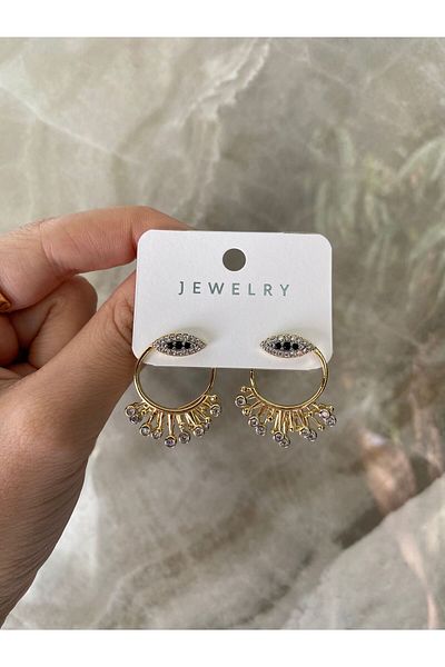 sain jewelry Eye Model Gold and Zircon Stone Earrings