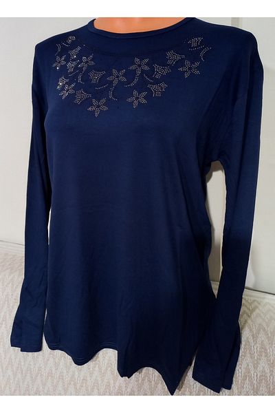 Anne Er îmbrăcăminte mamă vară bluză din bumbac pieptănat decolteu cu mânecă lungă cu pietre k.blue