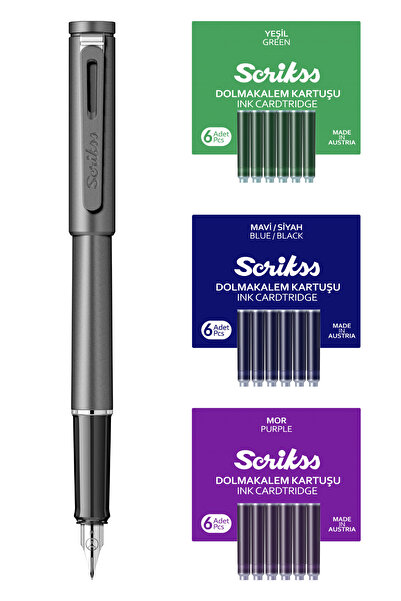 Scrikss WizDesign PUNTO DOLMAKALEM GRİ, ÖZEL KUTU + MAVİ - MOR - YEŞİL KARTUŞ