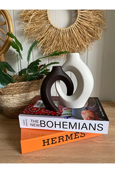 Porselian Set de 2 vaze Ipoză iubite |   Accesoriu decorativ boem |   Obiect modern de aspect ceramică