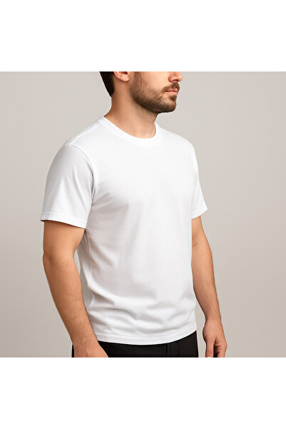 Moda Tuğram Λευκό ανδρικό μπλουζάκι με στάμπα στην πλάτη