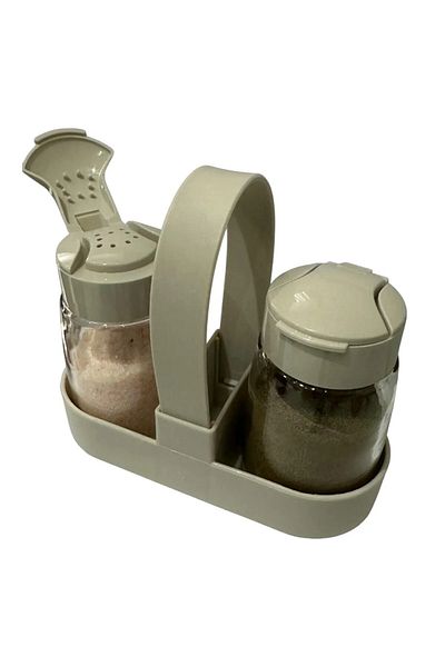 Leony Salt Shaker Pepper Shaker Toothpick Holder Set with Stand – Spice Rack Set with Stand with Glass Click Lid 100 ml